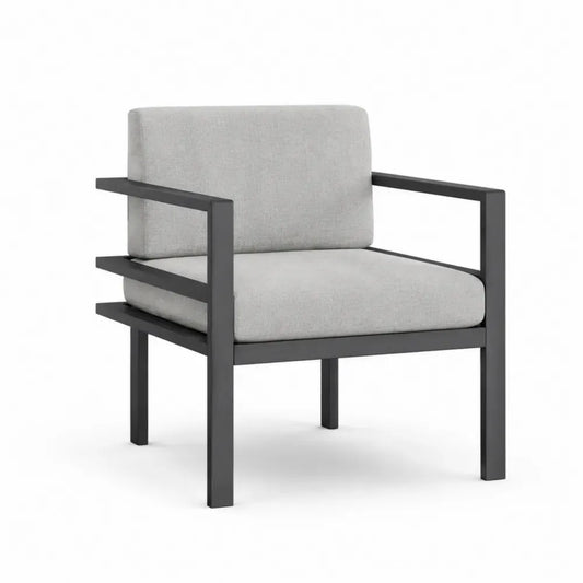 Silla de exterior de aluminio con cojines grises y estructura negra 75 x 80 x 85 cm